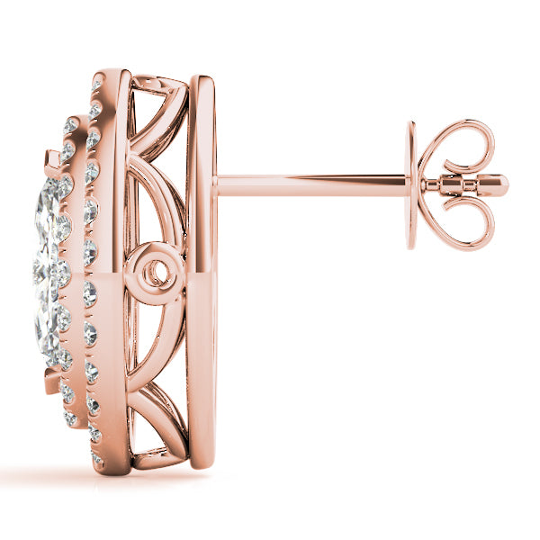 14K Rose Gold Round Diamond Halo Earrings