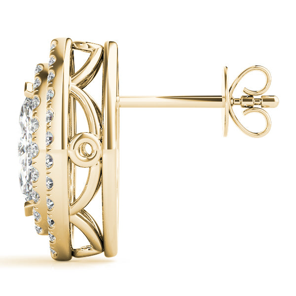 18K Yellow Gold Round Diamond Halo Earrings