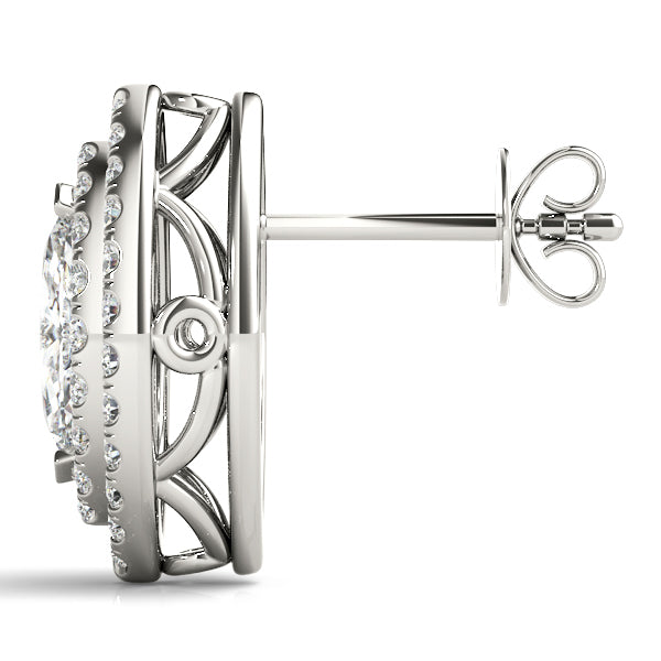 Platinum Round Diamond Halo Statement Earrings