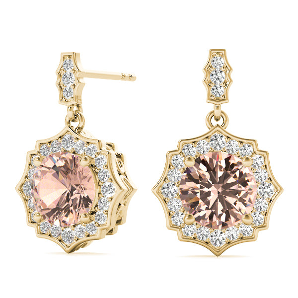 18K Yellow Gold Round Diamond Drop Earrings
