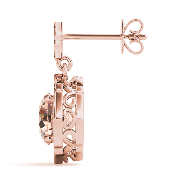 14K Rose Gold Round Diamond Drop Earrings