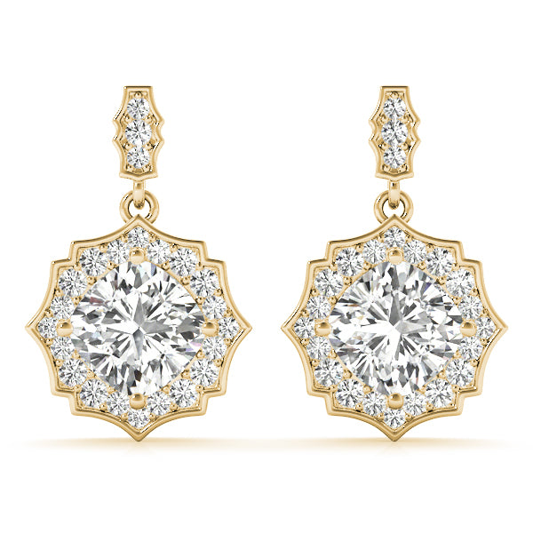 18K Yellow Gold Round Diamond Halo Earrings