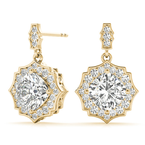 18K Yellow Gold Round Diamond Halo Earrings