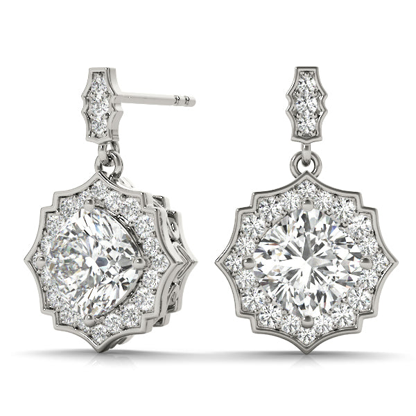 18K White Gold Diamond Halo Stud Earrings