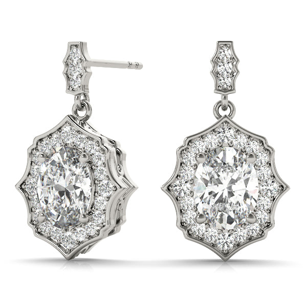 14K White Gold Round Diamond Halo Earrings