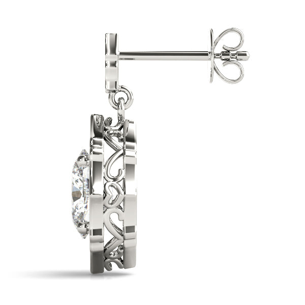 Oval Diamond Halo 14K Gold Earrings