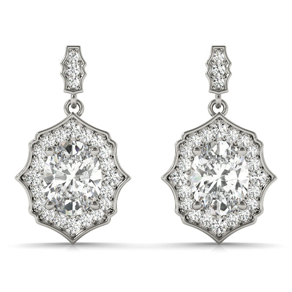 Oval Diamond Halo 14K Gold Earrings
