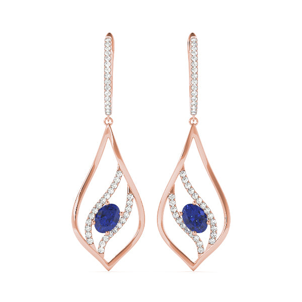 18K Rose Gold Oval Diamond Earrings