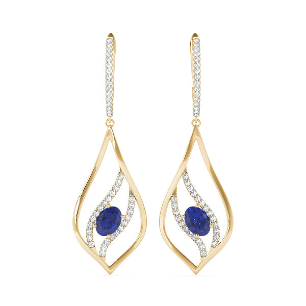 14K Yellow Gold Oval Diamond Fashion Earrings