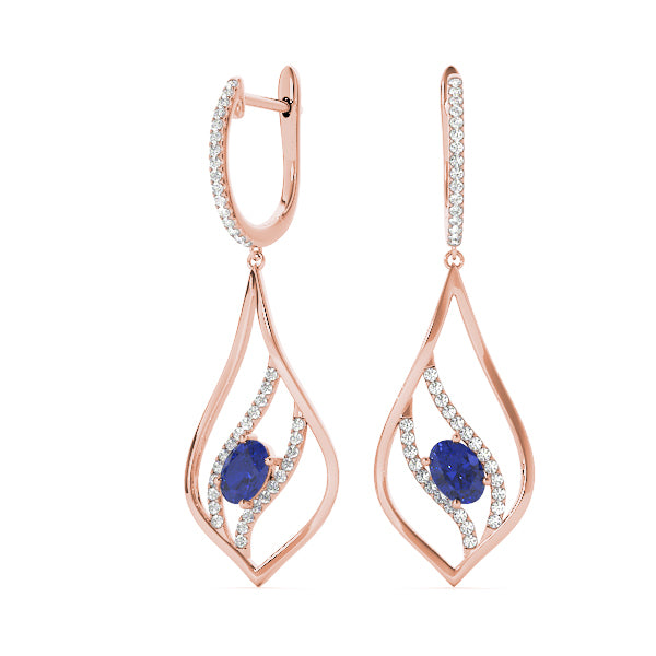 14K Rose Gold Oval Diamond Earrings