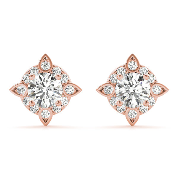 14K Rose Gold Diamond Halo Earrings