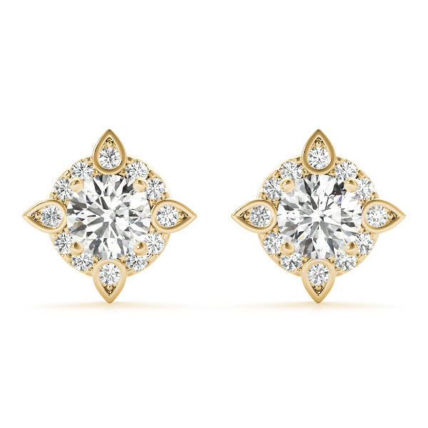 18K Yellow Gold Round Diamond Halo Earrings