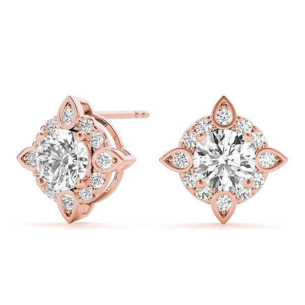 18K Rose Gold Round Diamond Halo Earrings