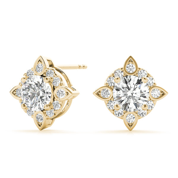 18K Yellow Gold Round Diamond Halo Earrings