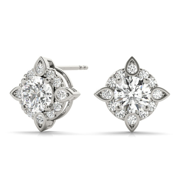 18K White Gold Round Diamond Halo Earrings