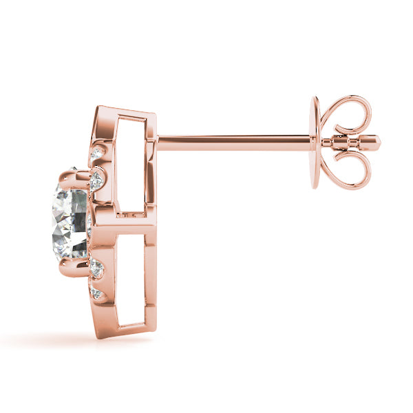 14K Rose Gold Diamond Halo Earrings