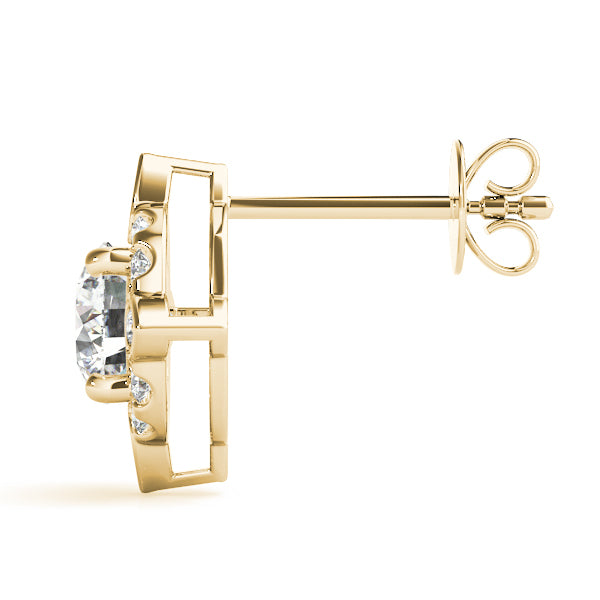 18K Yellow Gold Round Diamond Halo Earrings