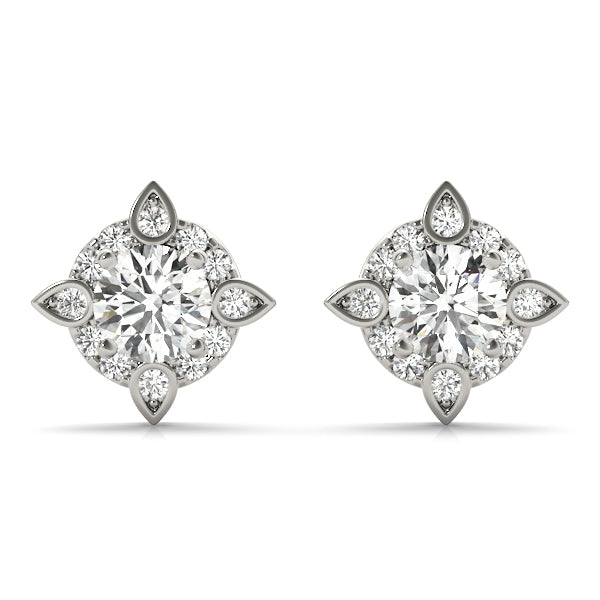 18K White Gold Round Diamond Halo Earrings