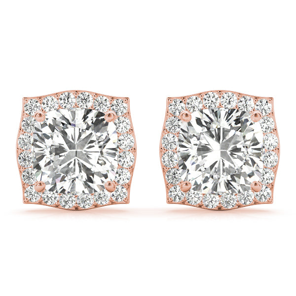 18K Rose Gold Diamond Halo Stud Earrings
