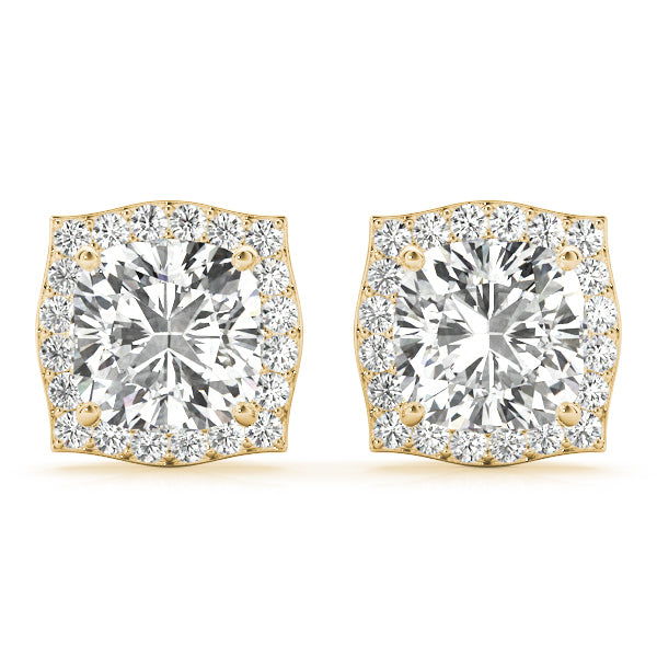 18K Yellow Gold Cushion Diamond Halo Earrings
