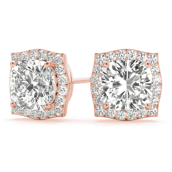 14K Rose Gold Diamond Halo Earring Set