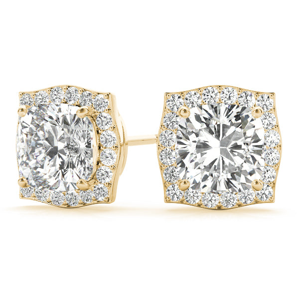 18K Yellow Gold Cushion Diamond Halo Earrings