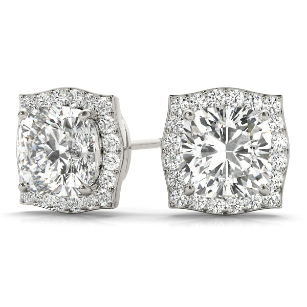 18K White Gold Cushion Diamond Halo Earrings