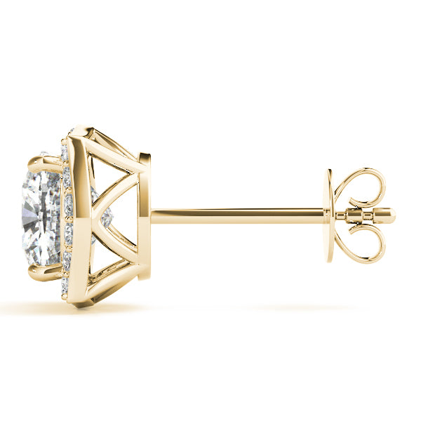 18K Yellow Gold Cushion Diamond Halo Earrings