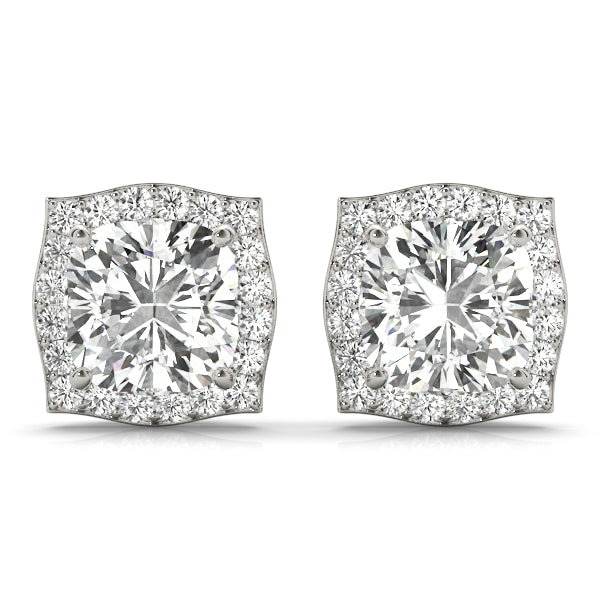 18K White Gold Cushion Diamond Halo Earrings