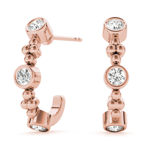 Rose Gold Diamond Accent Hoop Earrings - 18K