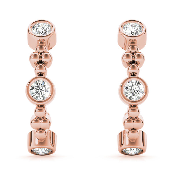 Rose Gold Diamond Accent Hoop Earrings - 18K