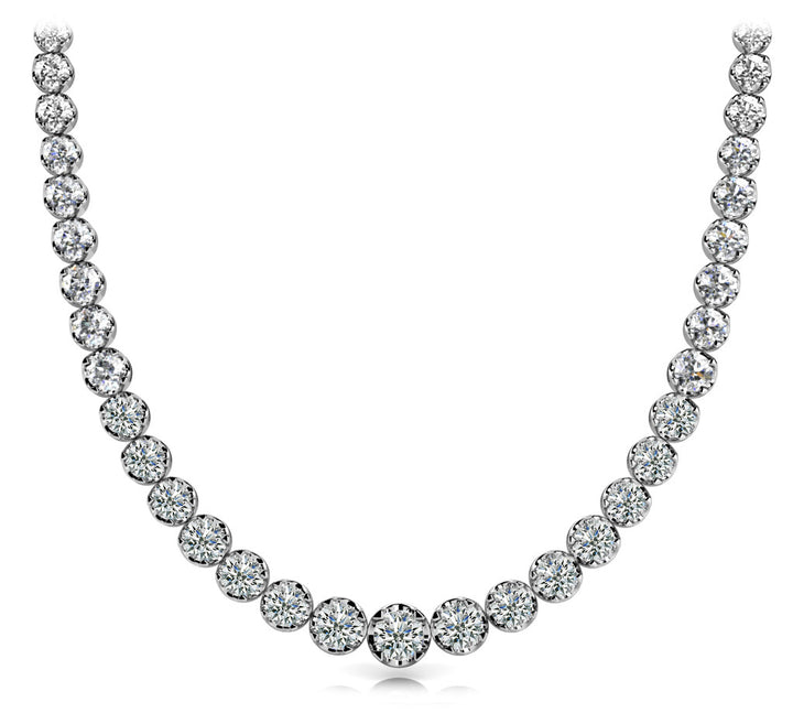 14K White Gold Multi-Diamond Graduated Necklace