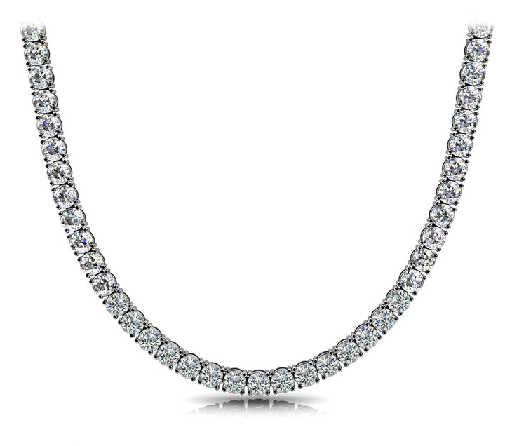 18K White Gold 39.5ct Round Diamond Riviera Necklace