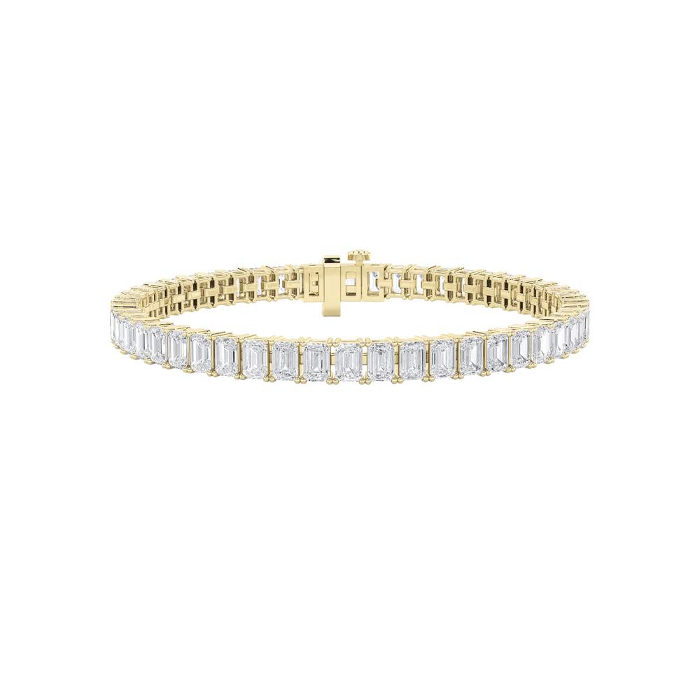 10Cttw Emerald Shaped Lab Grown Diamond (F/VS) East West Line Bracelet in 14K Gold