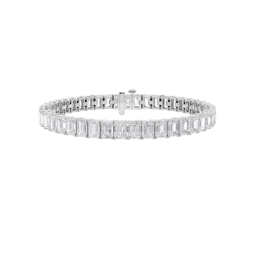 18.5Cttw Emerald Shaped Lab Grown Diamond (F/VS) East West Line Bracelet in 14K Gold
