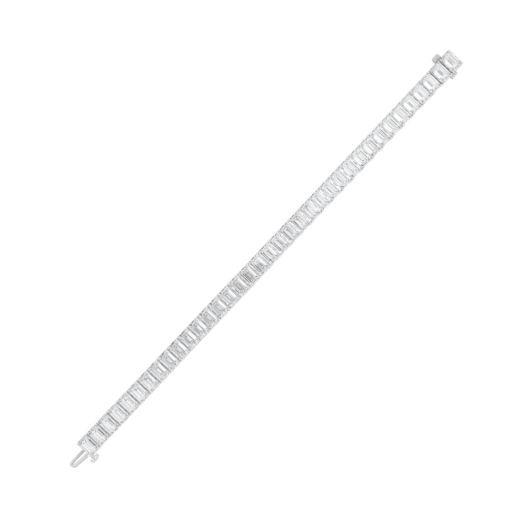 21.5Cttw Emerald Shaped Lab Grown Diamond (F/VS) East West Line Bracelet in 14K Gold
