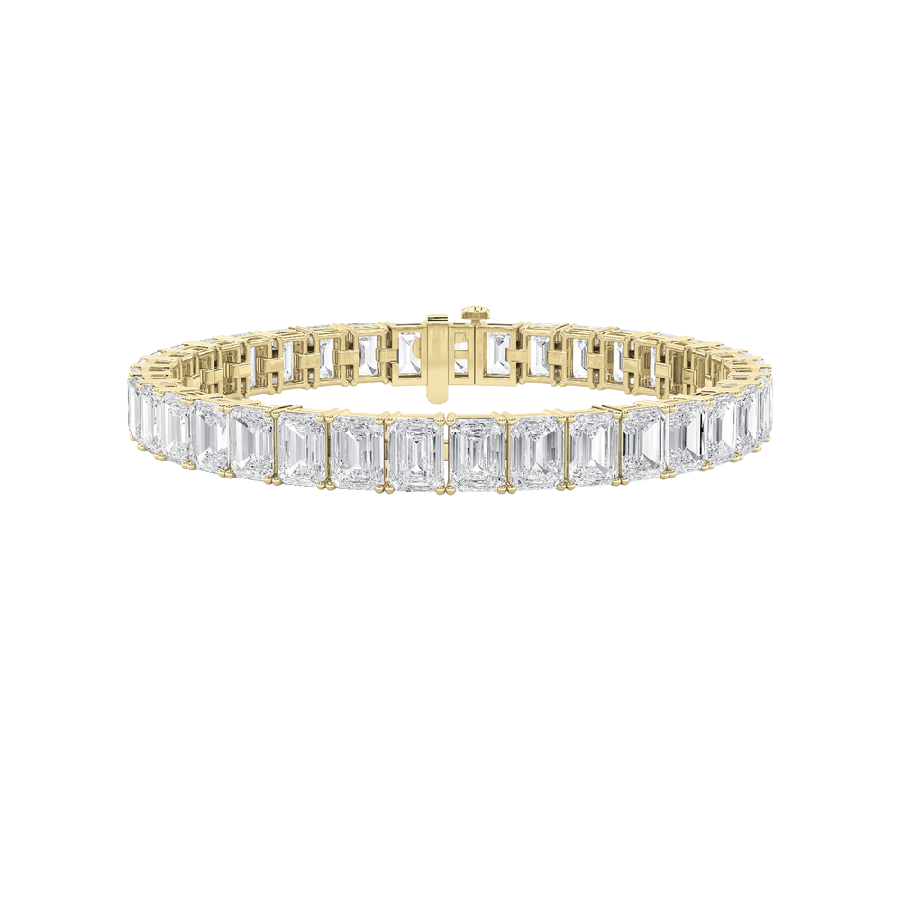21.5Cttw Emerald Shaped Lab Grown Diamond (F/VS) East West Line Bracelet in 14K Gold