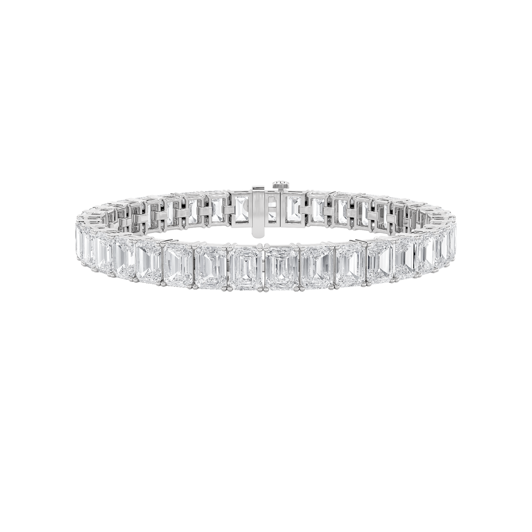 27Cttw Emerald Shaped Lab Grown Diamond (F/VS) East West Line Bracelet in 14K Gold