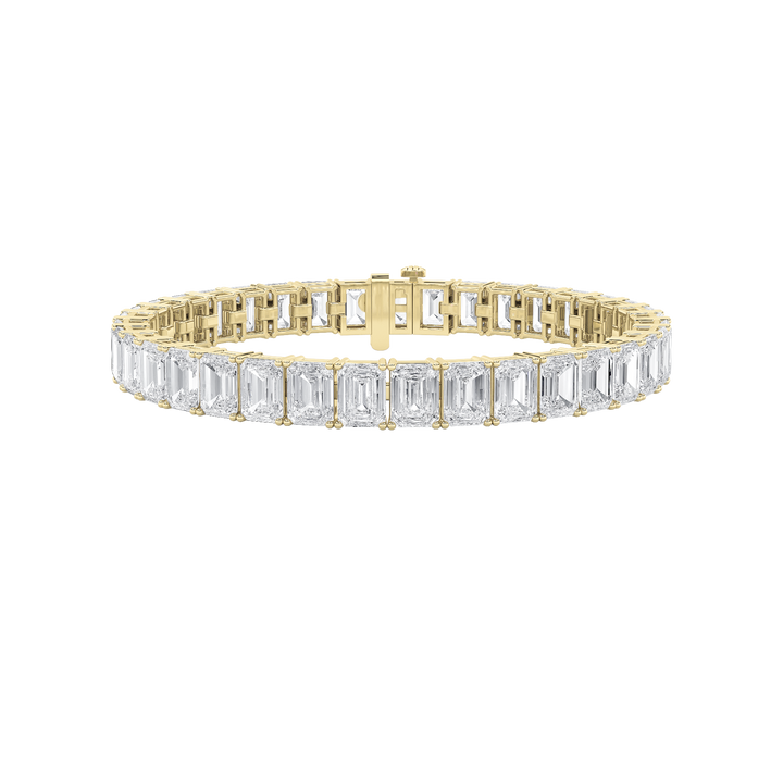 27Cttw Emerald Shaped Lab Grown Diamond (F/VS) East West Line Bracelet in 14K Gold