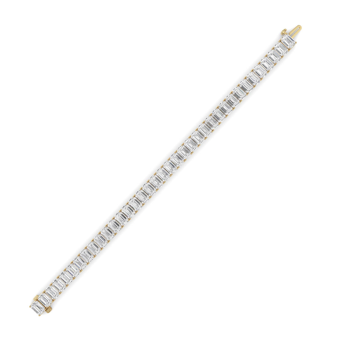 27Cttw Emerald Shaped Lab Grown Diamond (F/VS) East West Line Bracelet in 14K Gold