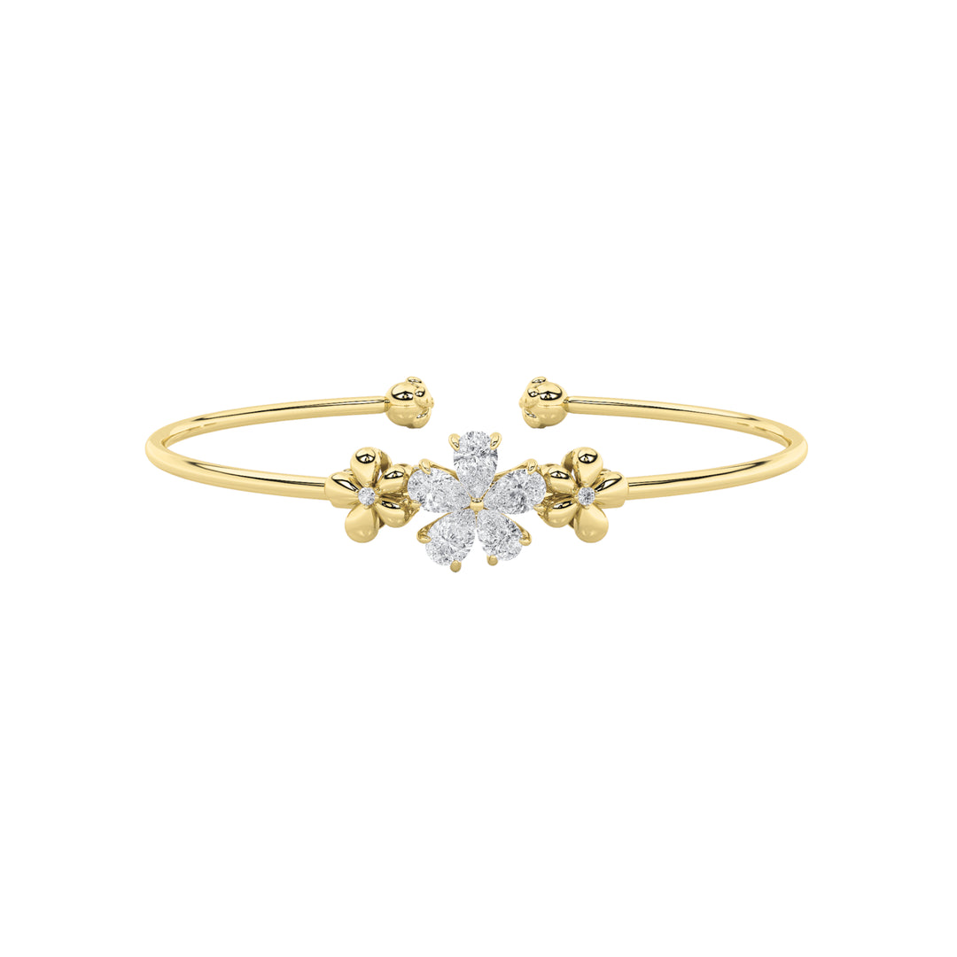 1.5Cttw Pear Shaped Lab Grown Diamond (F/VS) Fancy Flower Bangle Bracelet in 14K Gold