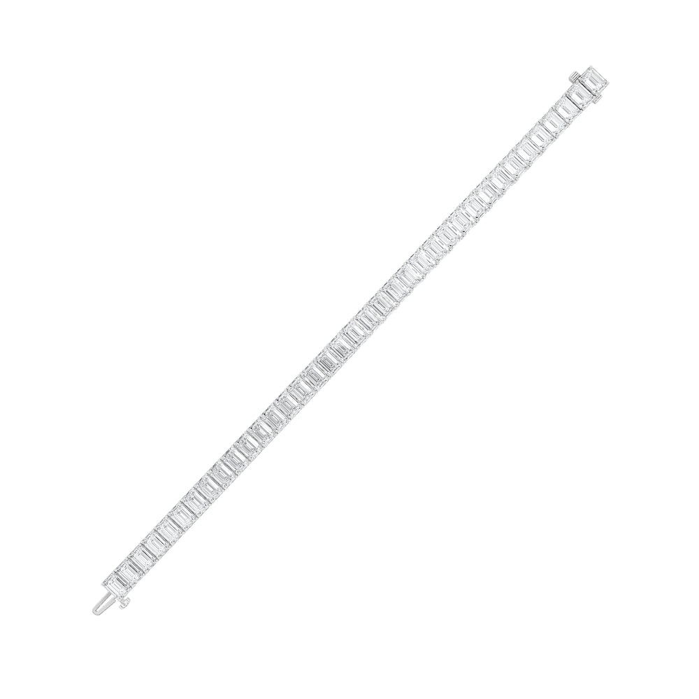 21.5Cttw Emerald Shaped Lab Grown Diamond (F/VS) East West Line Bracelet in 14K Gold