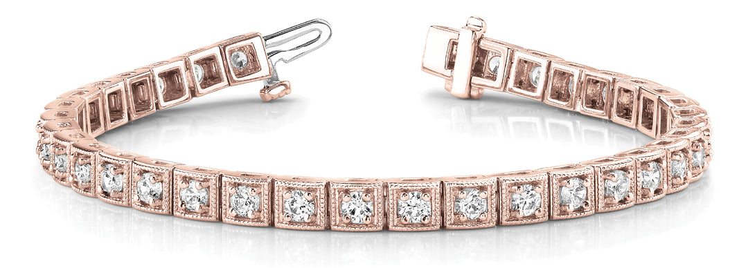 18K Rose Gold Vintage Diamond Tennis Bracelet 3.87ctw