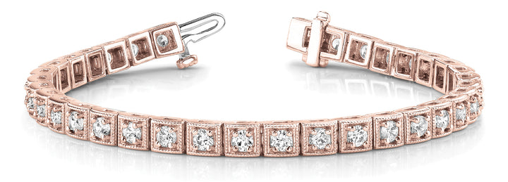 18K Rose Gold Vintage Diamond Tennis Bracelet 3.87ctw
