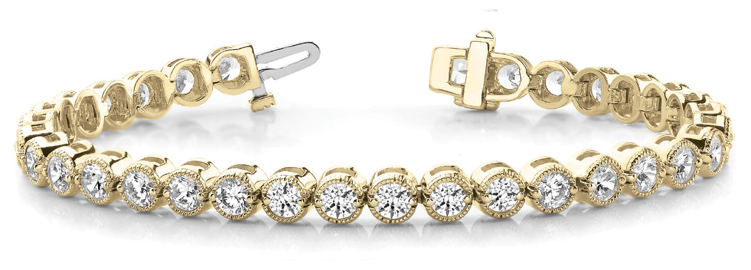 18K Yellow Gold Round Diamond Tennis Bracelet