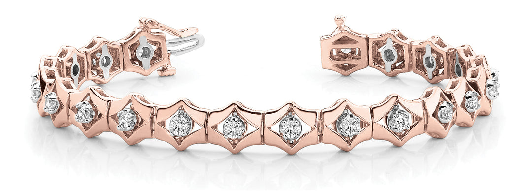 14K Rose Gold Round Diamond Fashion Bracelet