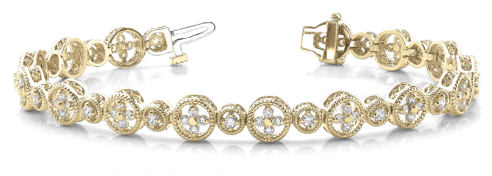 14K Yellow Gold Vintage Round Diamond Bracelet