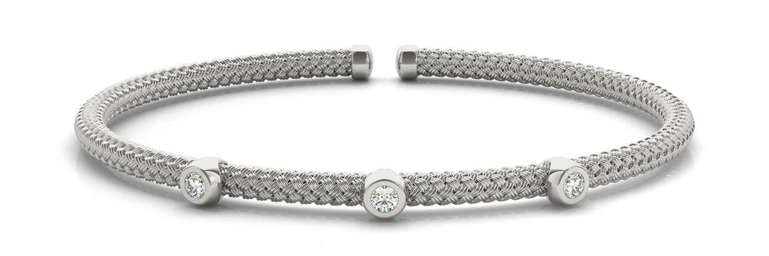 Platinum 3-Stone Diamond Italian Bangle Bracelet