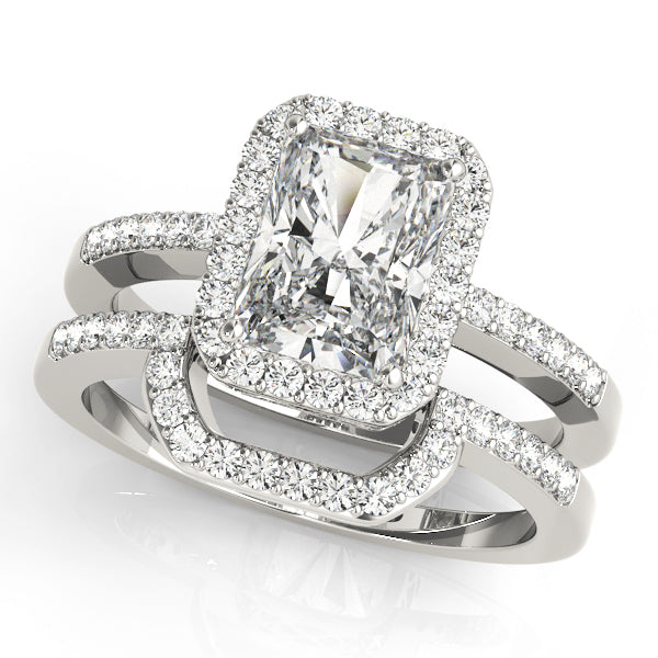 Platinum Diamond Emerald Halo Engagement Ring