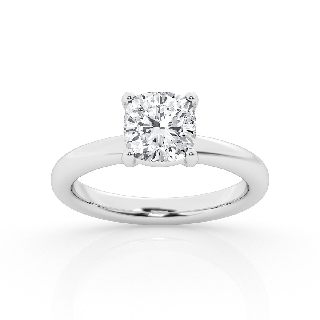 14K White Gold 4ct Cushion Lab Diamond Solitaire Ring